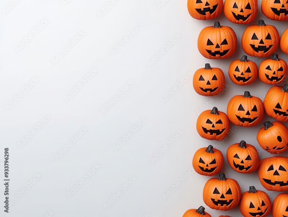 hundreds of comical jack o lanterns rolling as if downhill on a white background, 3D illustration hundreds of comical jack o lanterns rolling as if downhill on a white background, 3D illustration