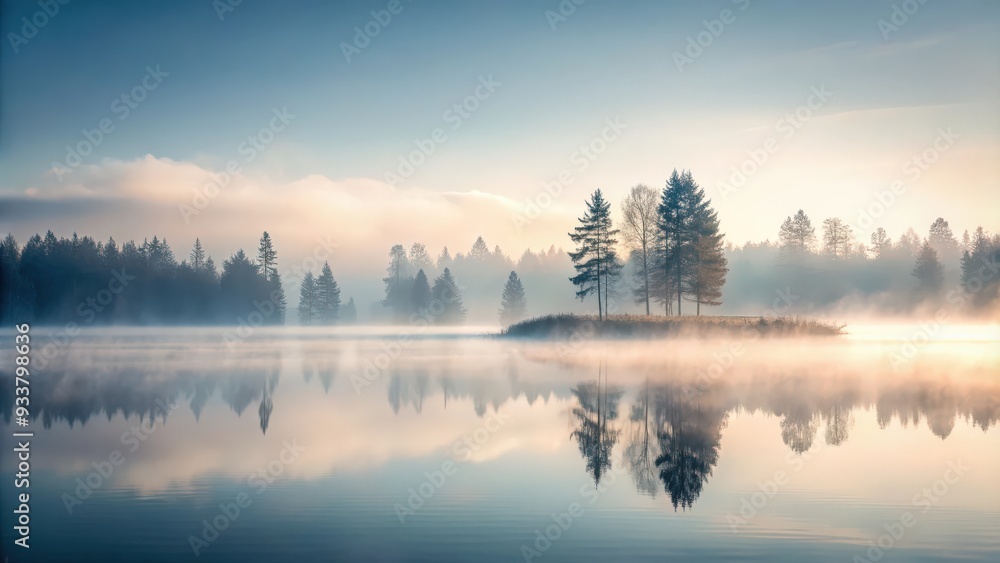 Fototapeta premium Foggy morning in a serene clearing, minimalist style, foggy, morning, clearing, minimalist, serene, peaceful, tranquil, nature