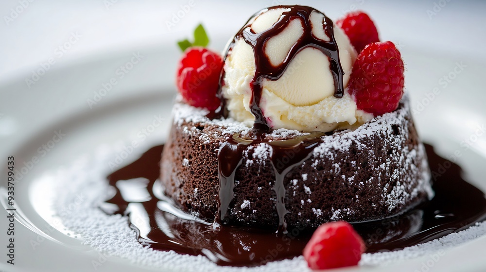 Chocolate Lava Cake with Ice Cream and Raspberries Chocolate Lava Cake with Ice Cream and Raspberries