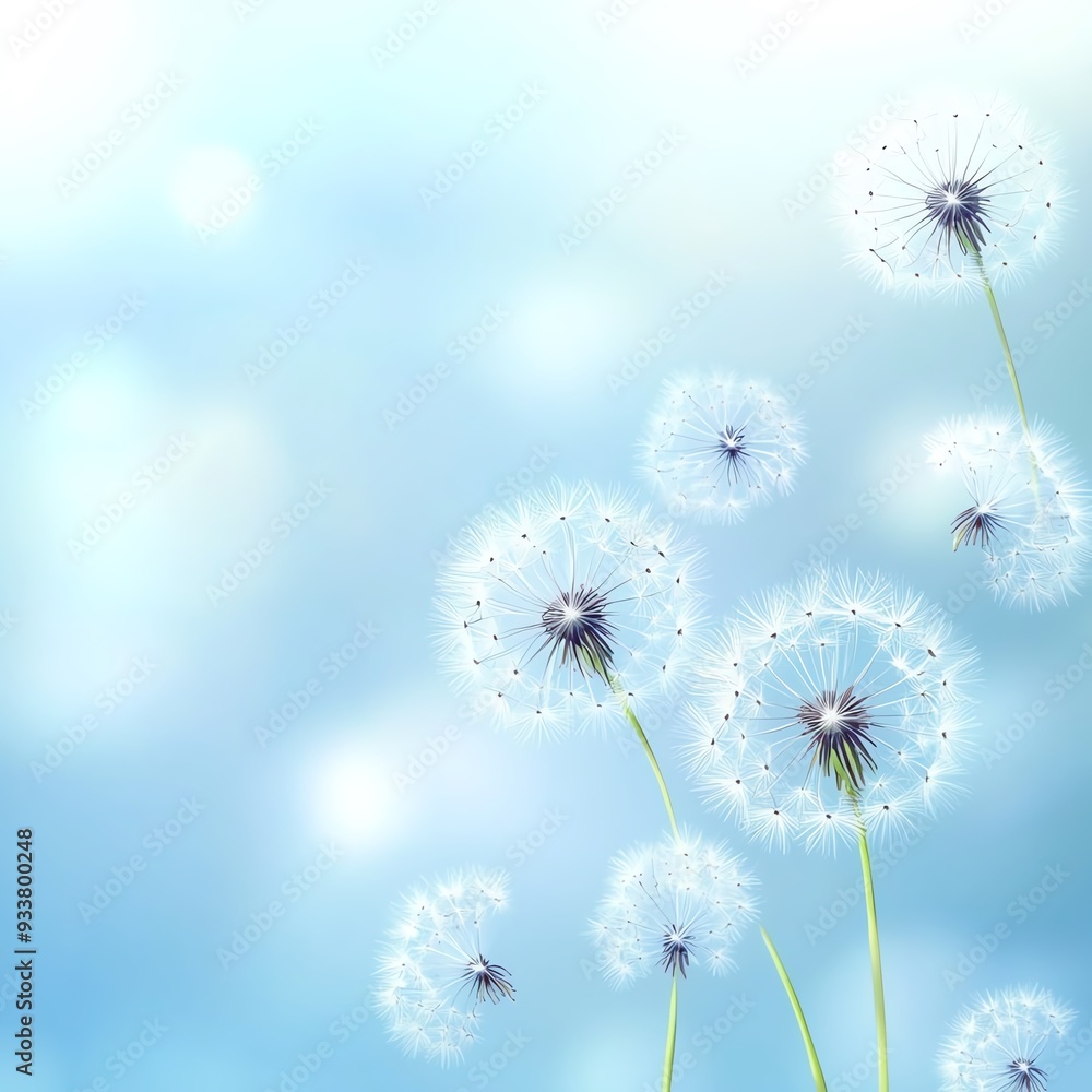 Cartoon dandelions floating on a gentle watercolor breeze Cartoon dandelions floating on a gentle watercolor breeze