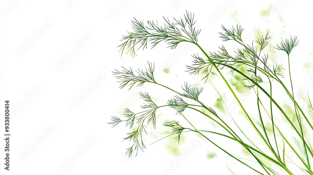 Naklejka premium Cartoon drawing of dill seed dispersal with watercolor elements