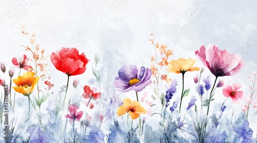 Wallpaper Mural Colorful field of tulips and poppies in bloom, surrounded by vibrant nature, with red, yellow, and orange flowers under a bright sky in a summer or spring garden landscape Torontodigital.ca