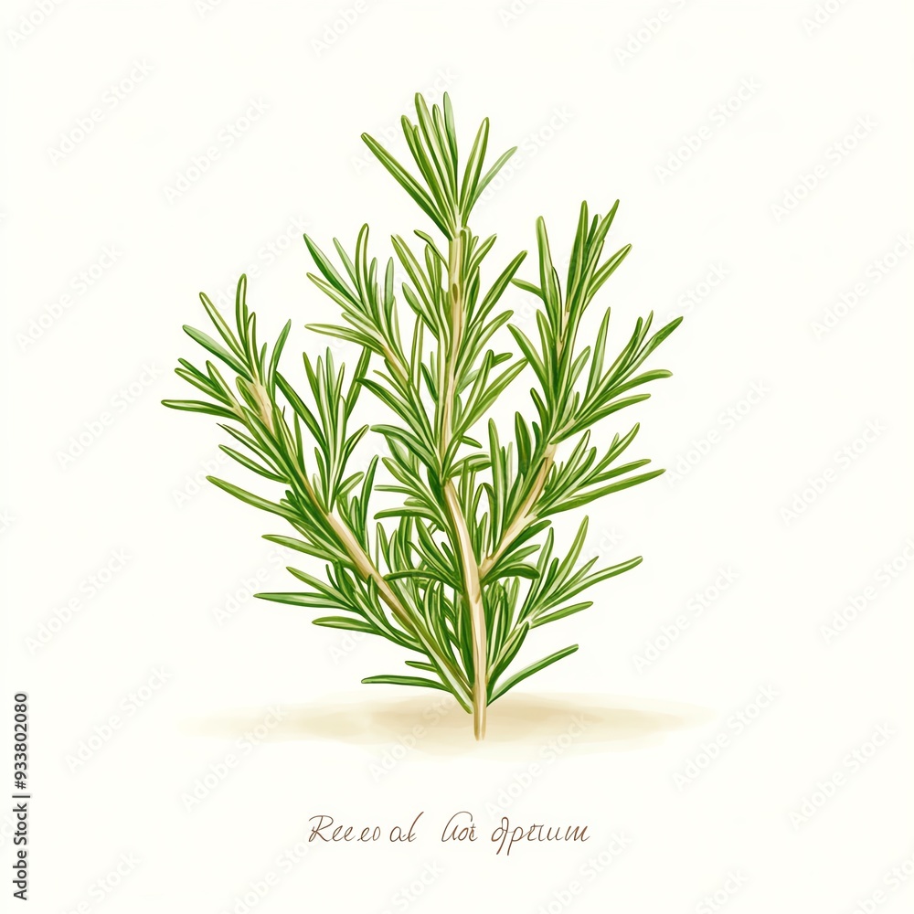 Fototapeta premium Rosemary stem anatomy in cartoon style with watercolor labels