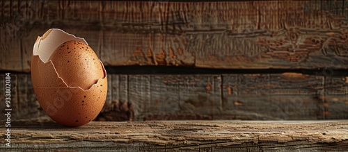 Rustic wooden background with an egg in its shell and room for a text or image. image with copy space photo