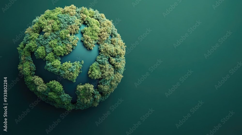 Fototapeta premium A leafy globe with trees creating the shapes of continents, emphasizing the importance of Earth Day and ecological responsibility