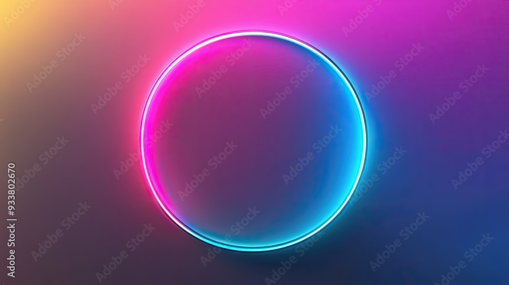 A neon blue circle glowing in the middle of a vivid, colorful gradient background, creating a striking visual effect. A neon blue circle glowing in the middle of a vivid, colorful gradient background, creating a striking visual effect.
