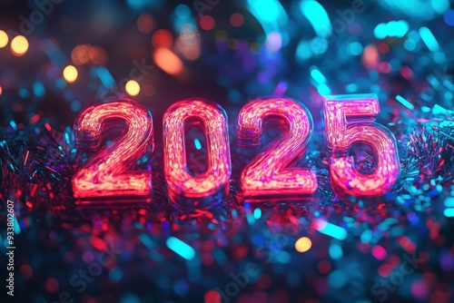 Happy New Year with text "2025" isolated particles transparent background,3d,3d rendering with generative ai