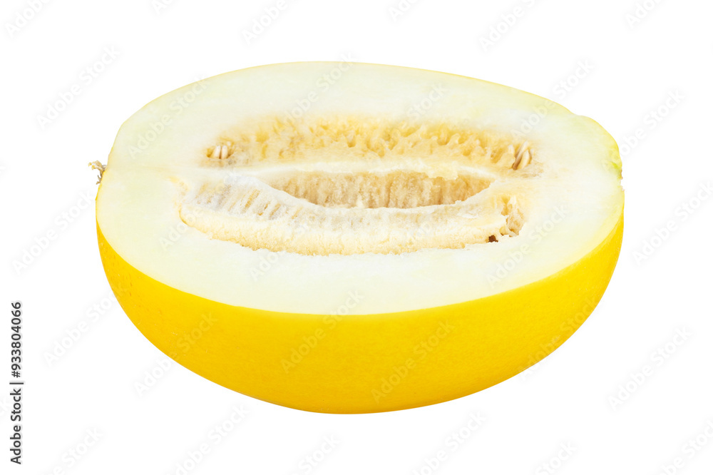 half ripe yellow melon isolated from background half ripe yellow melon isolated from background