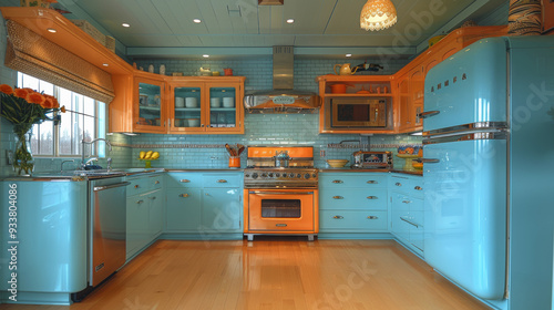 Retro vintage kitchen, 60th style. photo