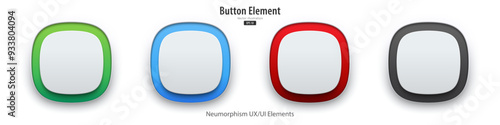 Set of white blank square buttons with light neon colors. Show on and off status. 3D Neumorphism buttons design style for Apps, Websites, Interfaces, and apps. UI UX. Vector illustration.