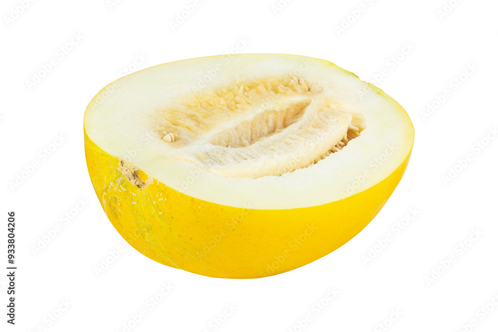 half ripe yellow melon isolated from background half ripe yellow melon isolated from background
