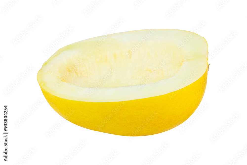 half ripe yellow melon isolated from background half ripe yellow melon isolated from background