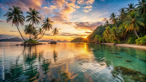 Tropical coastal scenery of Port Barton, Palawan Island, Philippines, with crystal clear waters