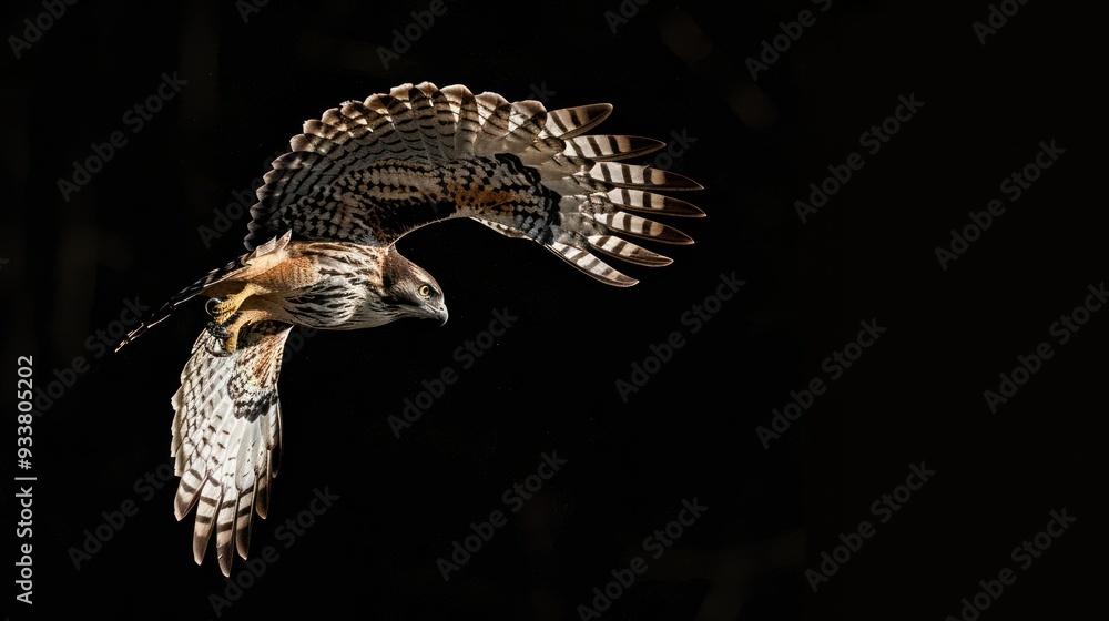 Fototapeta premium Hawk in Flight with Black Background.