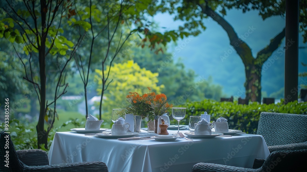 Fototapeta premium Elegant glamour table setting outdoor in the garden