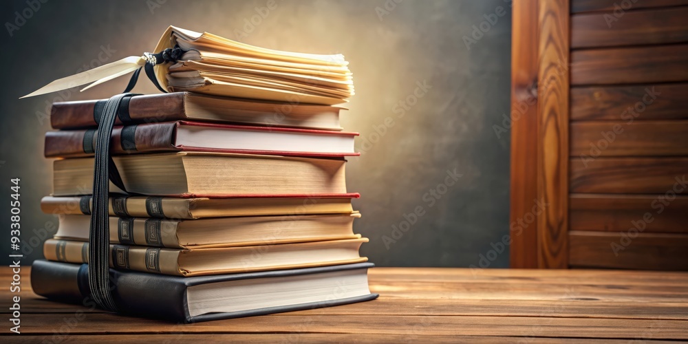 Fototapeta premium A pile of books with a legal document for a wrongful death lawsuit, pile, books, legal document, wrongful death, lawsuit