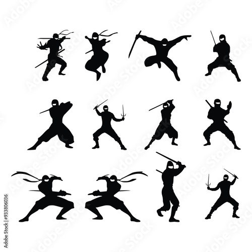 set of ninja vector illustration	
