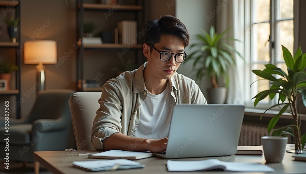 Young man working remotely from his home Young man working remotely from his home