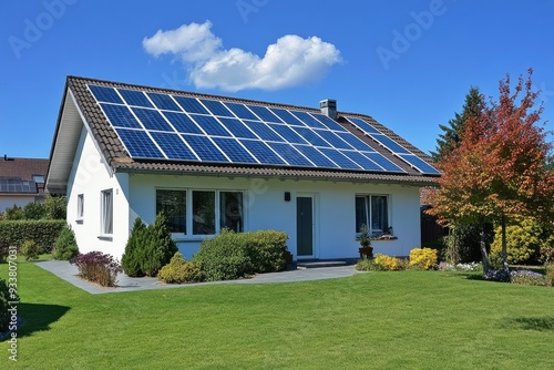 Haus mit Solarzellen auf dem Dach with generative ai