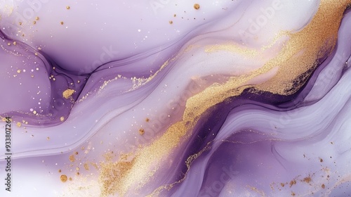 Elegant abstract art with flowing lavender tones and golden accents, perfect for modern decor or creative design projects.