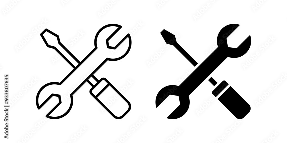 Tools icon set. screwdriver and wrench Symbol. Settings sign. for mobile concept and web design. vector illustration on white background Tools icon set. screwdriver and wrench Symbol. Settings sign. for mobile concept and web design. vector illustration on white background