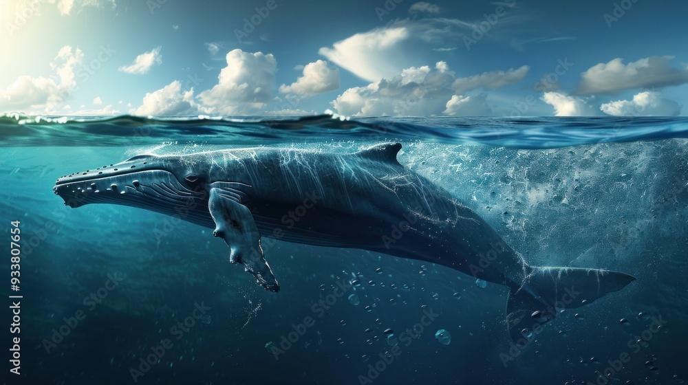 Fototapeta premium Humpback Whale Breaching Underwater.