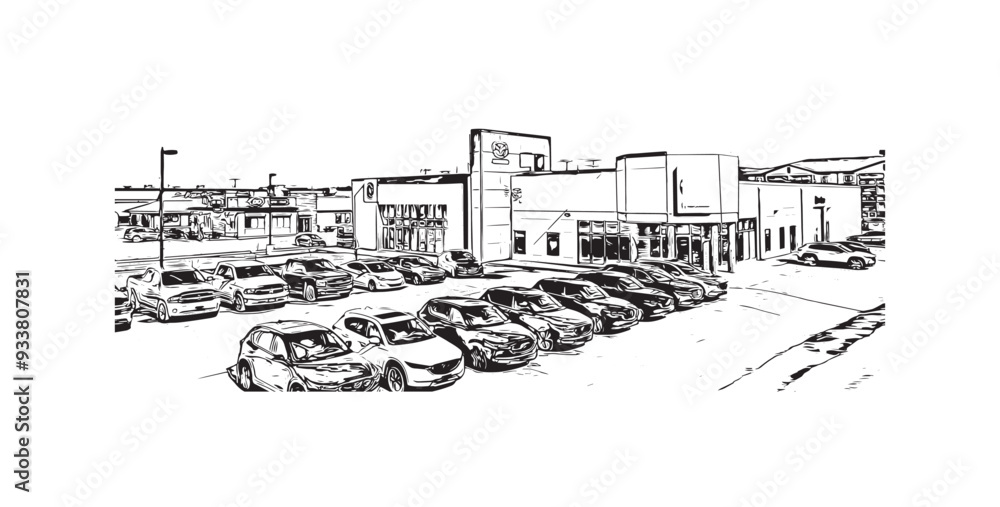 Building view with landmark of Steinbach is the third largest city in Canada. Hand drawn sketch illustration in vector. Building view with landmark of Steinbach is the third largest city in Canada. Hand drawn sketch illustration in vector.