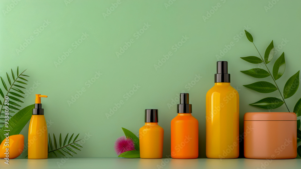 Natural Beauty Products with Green Background Natural Beauty Products with Green Background