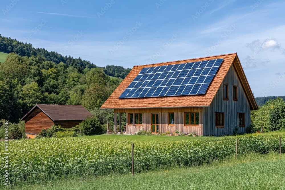 Obraz premium Haus mit Solarzellen auf dem Dach with generative ai