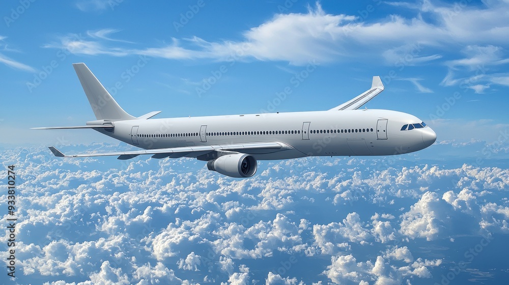 Obraz premium White passenger airplane flying in the sky amazing clouds in the background - Travel by air transport