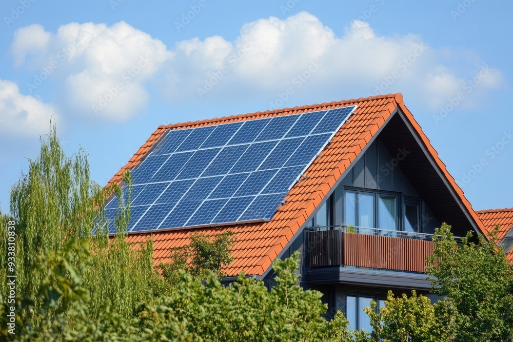 Haus mit Solarzellen auf dem Dach with generative ai