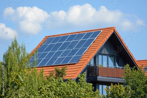 Haus mit Solarzellen auf dem Dach with generative ai