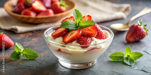 Vanilla infused ricotta cream topped with balsamic strawberries , food, dessert, Italian, creamy, sweet, delicious, gourmet photo