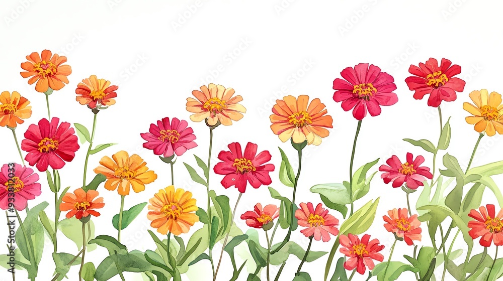 custom made wallpaper toronto digitalCartoon zinnias in a joyful watercolor celebration