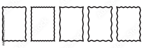 Squiggle frames set. Zigzag wavy edges, retro frames, psychedelic rectangles, photo frames, text boxes, tags, labels. Wave and curvy borders. isolated on white  background. Vector illustration. EPS 10