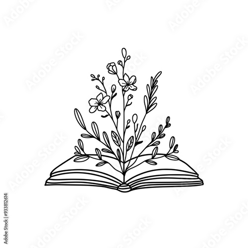 open book with flower Outline Doodle