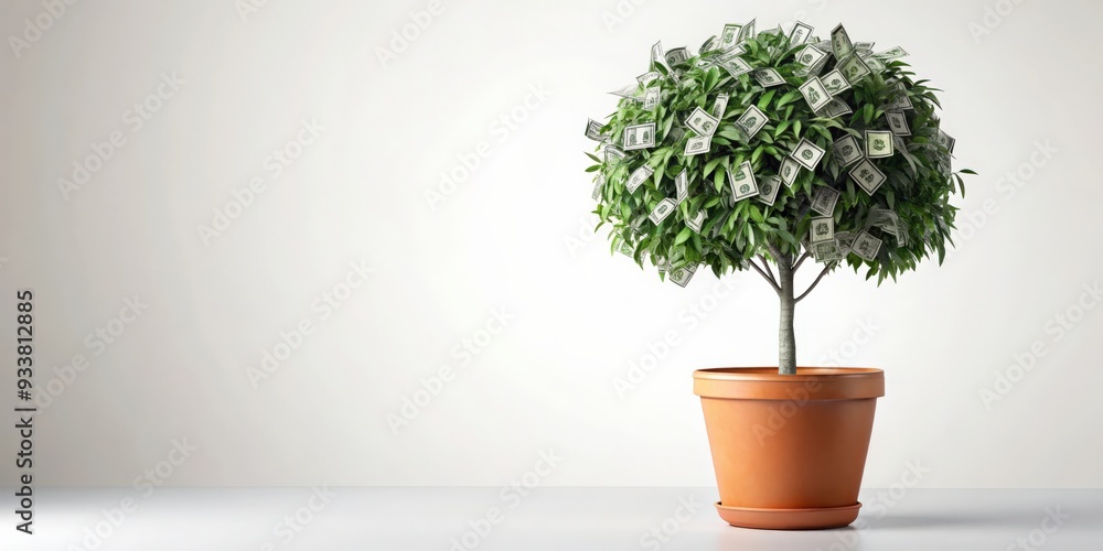 Concept of investment income and growth with money tree in pot , investment, income, growth, money tree, pot, finance, wealth Concept of investment income and growth with money tree in pot , investment, income, growth, money tree, pot, finance, wealth