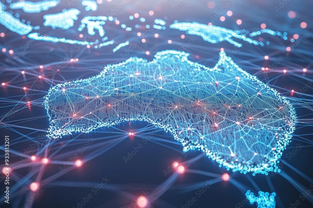Digital map of australia network connectivity created with generative ai Digital map of australia network connectivity created with generative ai