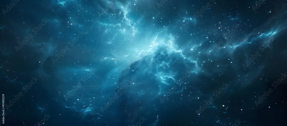 Obraz premium Cosmic Abstract Space with Stars and Nebulae in Cool Blue Gradient, Creating a Futuristic and Advanced Ambiance Ideal for Space Technology and Futuristic Projects