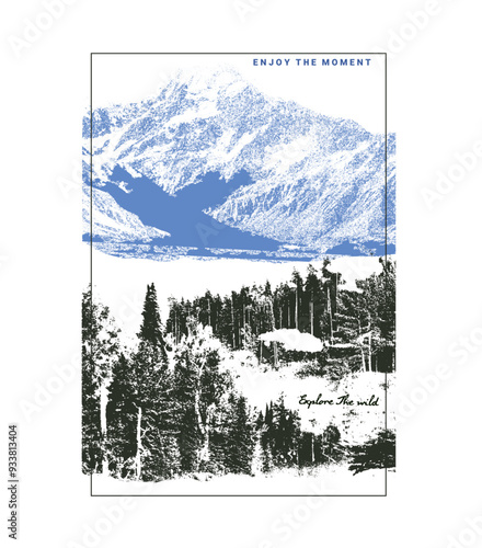 vintage mountain outdoors print artwork, grunge texture of adventure outdoors illustrator vector illustrator , t-shirt design, sweatshirt, graphic print