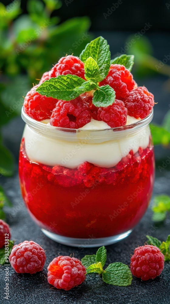 Delicious Raspberry Dessert in Glass Jar Delicious Raspberry Dessert in Glass Jar