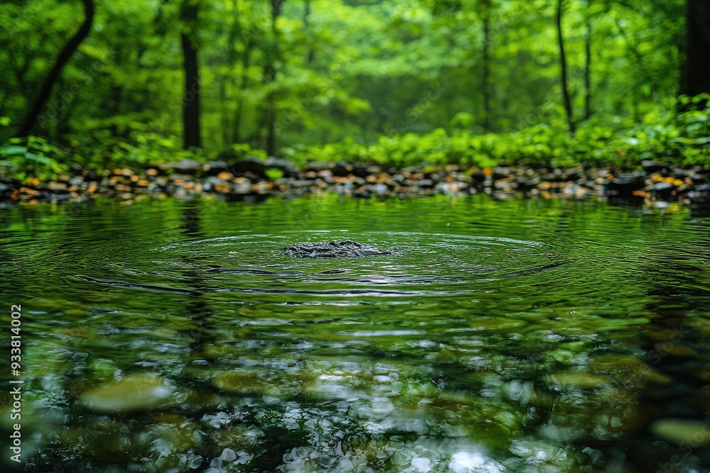 Ripples on a Green Pond in a Lush Forest Ripples on a Green Pond in a Lush Forest