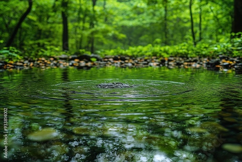 Ripples on a Green Pond in a Lush Forest