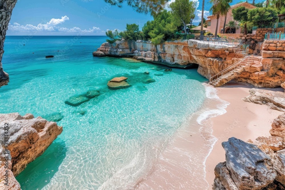 Fototapeta premium Secluded Cove with Turquoise Water and Sandy Beach