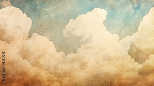 Soft watercolor-like clouds on a textured, aged paper background, blending vintage aesthetics with dreamy atmospheric qualities