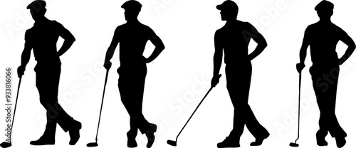 silhouette of golfman, golf man pose silhouette vector