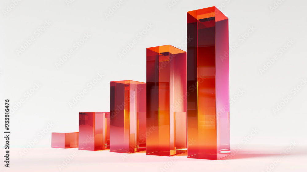 Red transparent cubes forming ascending graph on white background Red transparent cubes forming ascending graph on white background