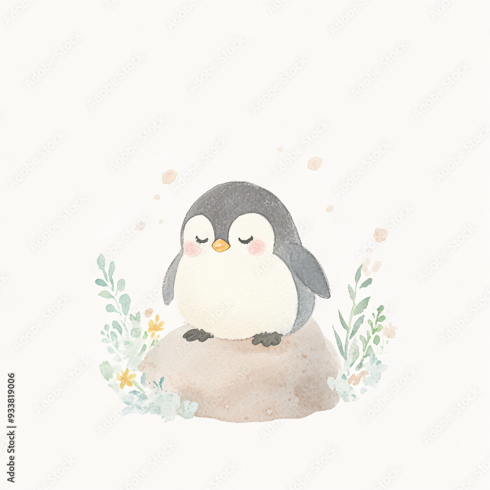 Naklejka premium Cute Penguin Watercolor.