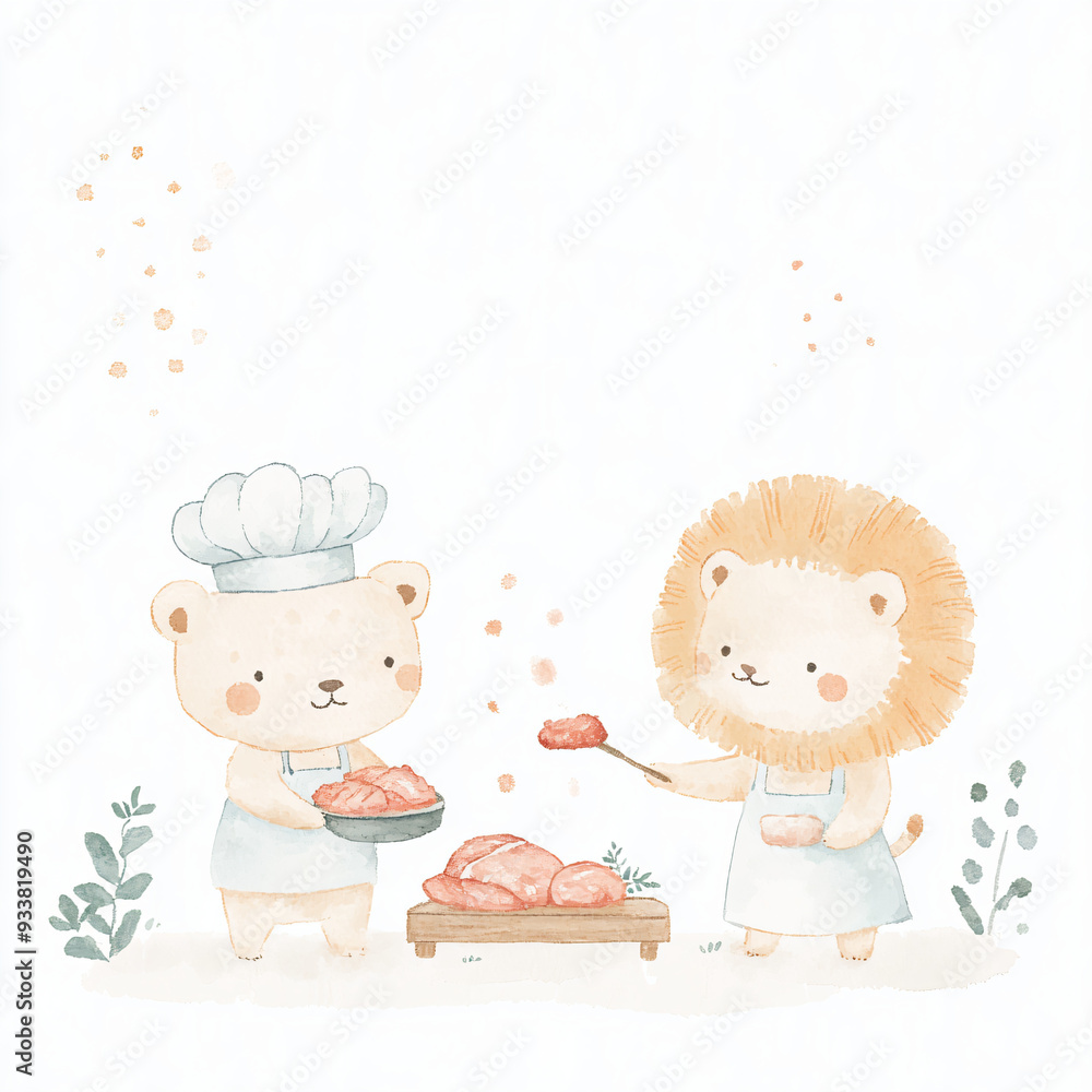 Fototapeta premium Bear & Lion Cooking.