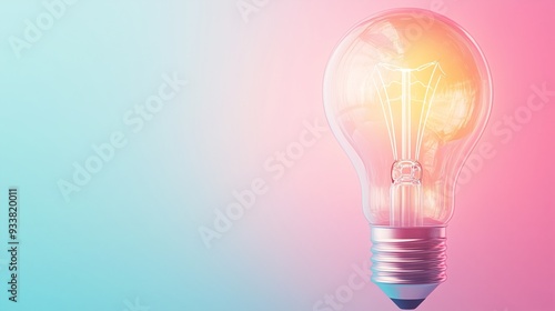 Creative light bulb glowing with a spark on a gradient pink and blue background, symbolizing innovation, ideas, and inspiration.